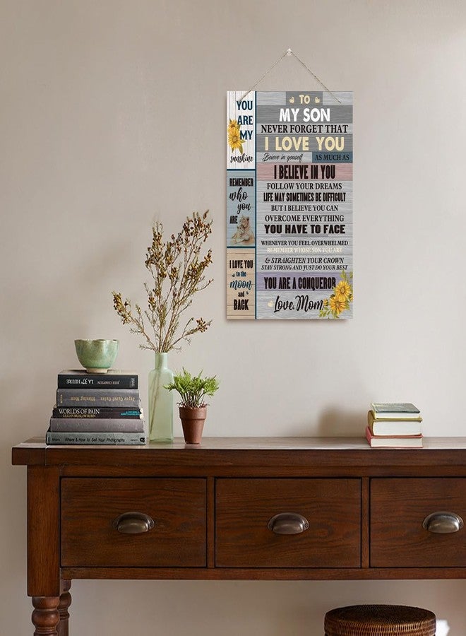 BQL Son Gift, Inspirational Wall Decor, Decorative Hanging Wood Signs, Kids Room Decor for Boy, Thanksgiving, Christmas, Birthday Gift for Son, To My Son From Mom Sign, I Love You To The Moon And Back - Image 4